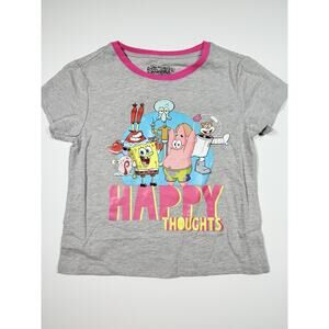 Nickelodeon SpongeBob T-Shirt Girls Gray Pink Trim Cartoon Happy Thoughts 10/12
